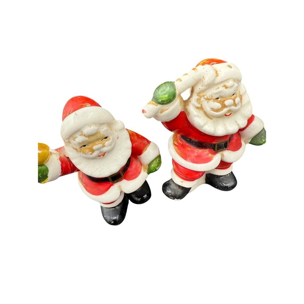 Vtg 1950s Napco Santa Claus Christmas Salt & Pepper Shakers W/Bell & Candy Cane - Picture 2 of 6